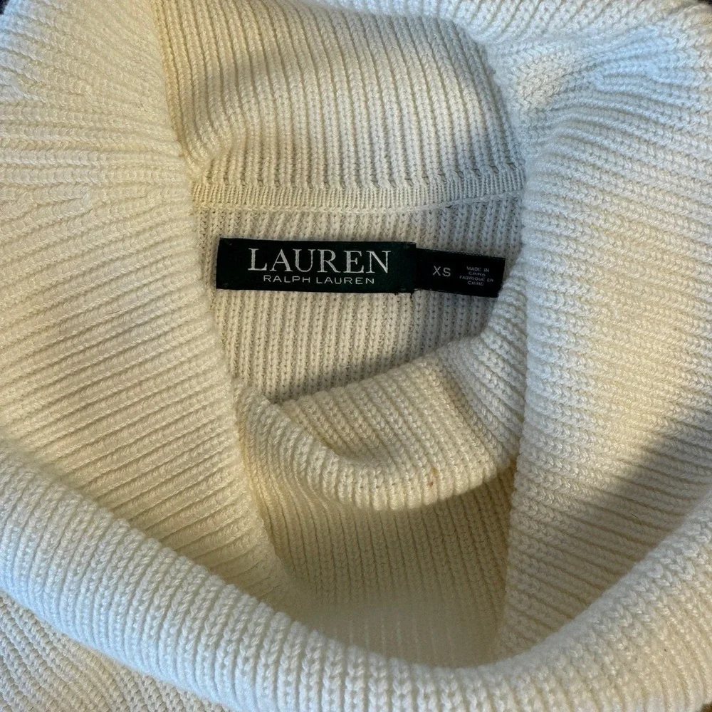 Lauren Ralph Lauren Dress XS Cream Off White Ribbed Turtleneck Sweater Knit Mini - Picture 3 of 6